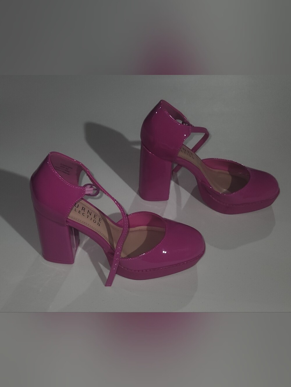 Glossy Pink Journee Collection Samarr Platform Block Heel Pumps Size 6.5